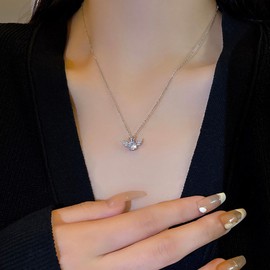 Yienate Funky Crystal Pendant Necklaces Choker Silver Vintage Angel Wing Crystal Necklace Statement Tiny Rhinestone Crown Necklace Charm Wedding Crystal Necklace Jewelry for Women and Girls