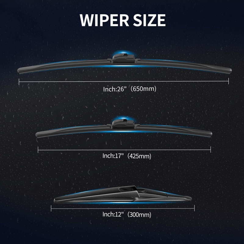 Front and Rear Windshield Wiper Blades, 3 Pcs Front and