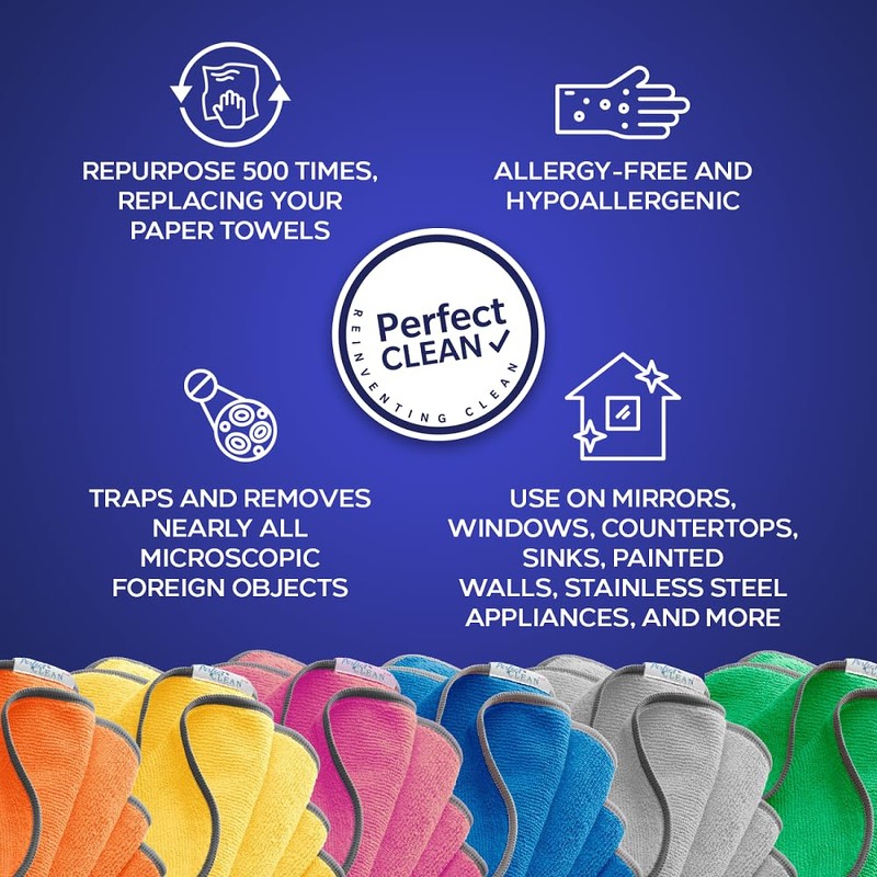 PerfectCLEAN - Microfiber Cleaning Cloth, Absorbent Cleaning Towels, 12”x12'', Single