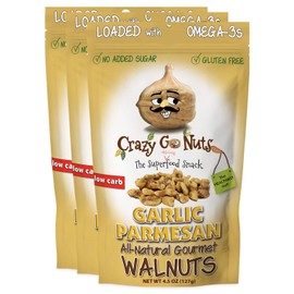 Crazy Go Nuts Walnuts - Garlic Parmesan, 4.5 oz (3-Pack) - Healthy Snacks, Keto, Low Carb, Gluten Free, Superfood - Natural, ALA, Omega 3 Fatty Acids, Good Fats, and Antioxidants