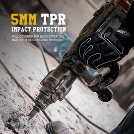 Heavy Duty Work Gloves, Men Anti Vibration Mechanic Work Gloves, SBR Padding Rigger Gloves, TPR Protector Impact Gloves (XL, Black)