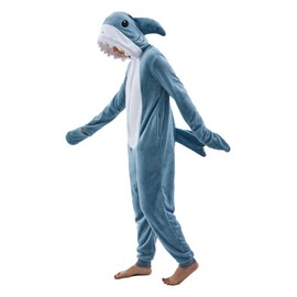 VEULENT Adult Onesie Pajamas Unisex Animal One-Piece Cartoon Costume Cosplay Homewear Sleepwear Partywear For Men Women (Shark, Small)
