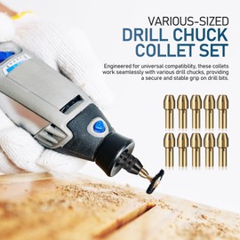 15PCS 4486 Multi Chuck Collet Set Compatible with Dremel, Keyless Drill Chuck Bit, 0.5-3.2mm Shank Replacement with Replacement 4485 Brass Collet Metal Nut