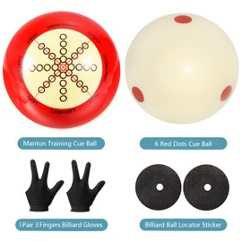 HEYLEAYAR 2 Pcs Billiard Training Cue Ball,Pool Cue Ball Practice with Dots,Inchluded Billiard Gloves,Pool Table Marker Dots,Billiard Balls Used in American Billiards Eight Balls