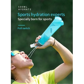 AONIJIE TPU Soft Flask Water Bottle 500ML Collapsible Running Flask for Hydration Pack, BPA Free, Wide Opening,for Outdoor Sports Hydration(D#500ml Pull Switch - 2 Pcs)