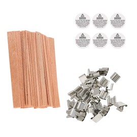 200pcs Wooden Candle Wicks, 5.1 X 0.5 Inch Smokeless Natural Wood Candle Wicks Candle Cores with Iron Stand Natural Wicks with 108 Pcs Candle Warning Labels for DIY Candle Making (100 Sets)
