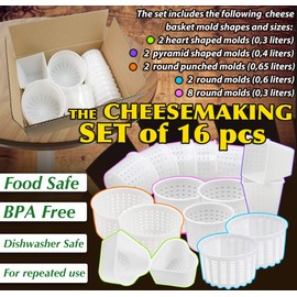Kit de fabricación de queso suave para principiantes, moldes de queso pequeño, moldes de queso crema para hacer queso, molde para queso Fresco Casero, 16 piezas