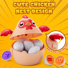 HYES Matching Eggs for Toddlers 1-3, 12PCS Shape Sorting Toys Chicken Montessori Geometric Sensory Play Eggs, Color Stacking Block Easter Gifts for Baby Boys Girls