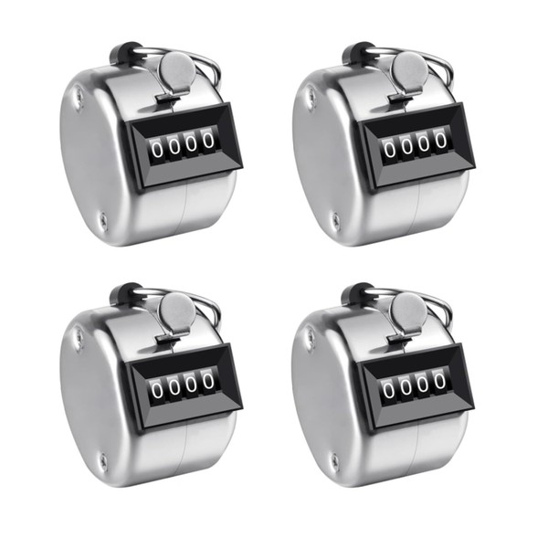 4 Metal Hand Tally Counters Clicker Set, Universal Mechanical Palm