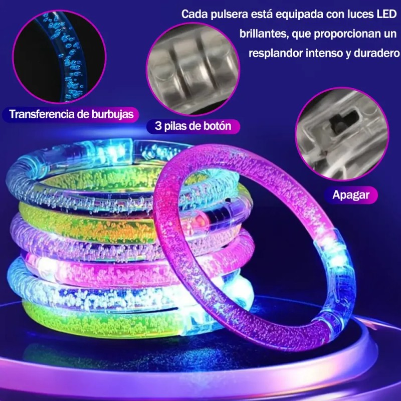 50 Pulseras Neon Luminosas Led Para Fiestas Glow Fiesta Boda