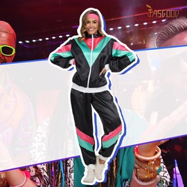 JasGood Tracksuit 80s Outfit for Men and Women, Trouser Suit, 90s Jogging Suit, Retro Years Costume for Adults, Years Tracksuit for Carnival Cosplay
