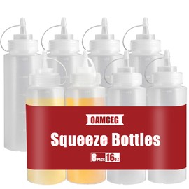 OAMCEG 16OZ Condiment Squeeze Bottles - 8 Pack Durable Plastic Squeeze Squirt Bottle with Discrete Measurements, for Ketchup, BBQ, Sauces, Syrup, Condiments, Dressings, Arts and Crafts, BPA Free