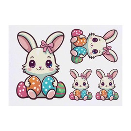 4 x 'Easter Bunny Kawaii Style' Temporary Tattoos - Water Resistant, Skin-Safe, Non-Toxic Transfers, Mixed Sizes (TO00070018)
