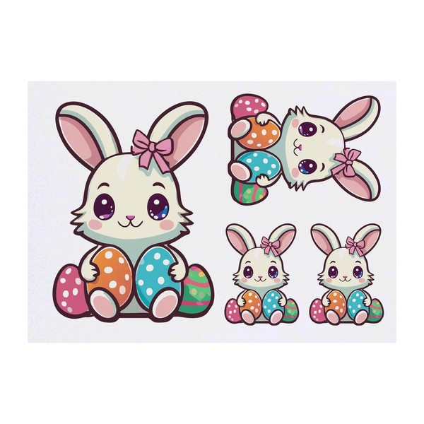 4 x 'Easter Bunny Kawaii Style' Temporary Tattoos - Water