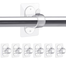 6-Pack No Hole Curtain Rod Brackets Hangers, Self Adhesive Curtain Rod Holders, No Drilling, No Nail Heavy Duty Stick on Rod Hooks