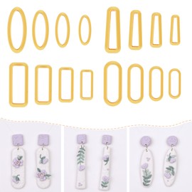 Puocaon Basic Polymer Clay Cutters - 16 Pcs Clay Cutters for Polymer Clay Jewelry, Rectangle Polymer Clay Cutters for Earrings Making, 3D Print Dangle Clay Cutters for Floral Clay Earrings Design