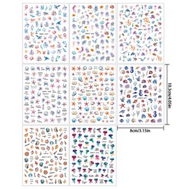 8 Blätter Meer Nagelsticker Sommer Nagelaufkleber, 3D Muschel Qualle Konche Seestern Nagel Sticker Ozean Aufkleber Nägel Zubehör Beach Nail Sticker Strand Nail Art Stickers Frauen Nailart Nageltattoos