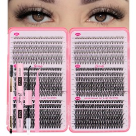 Bransfy 3 Styles 720pcs Lash Clusters Kit DIY Lash Extension Kit D Curl Eyelash Extensions 9-16MM Cluster Lashes with Waterproof Lash Bond and Seal Tweezers and Brush(20D+30D+40D,Kit)
