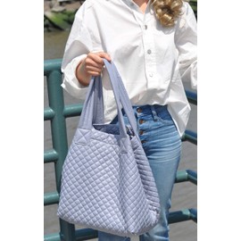 CLARANY Love Heart Embroidery Comfortable light weight quilted Tote bag with Pouch water repellent light Gray
