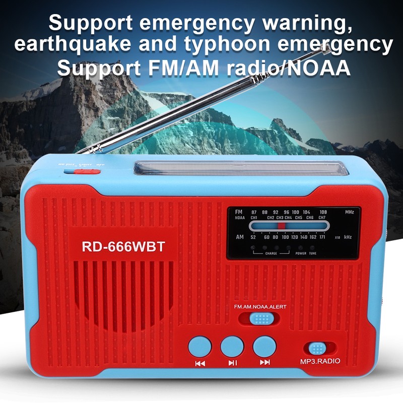 RD-666WBT Portable Solar Powered Emergency Hand Crank AM FM Radio