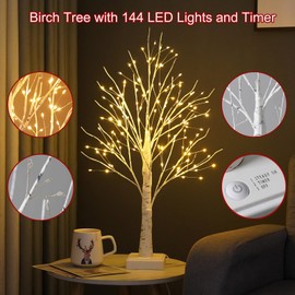 White Light Up Birch Tree with 144 LED Lights Small Christmas Tree Indoor Decor for Easter Birthday Wedding Party Valentine's Day, 24 inch, Warm White Lights, USB/Battery Powered, Timer Function (2)