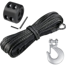 3/16" Synthetic Winch Rope 50 Ft Black Heavy Duty 7200 lb ATV Winch Rope Line with Steel Hook Rubber Stopper Protecting Sleeve/Sheath and Thimble Universal Fit for ATV SUV Vehicle Winch Rope