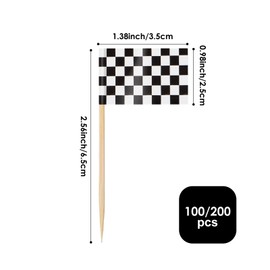 AhfuLife 200 Pcs Checkered Racing Flags Toothpick, Black and White Toothpick Flags Cupcake Toppers for Monster Truck Party, Race Car Party Bar Decorations