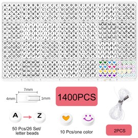 iCovalescent 1400 Pieces A-Z Letter Beads, Alphabet Beads for Bracelets, Letter Beads Craft Set for Jewellery Making, DIY Bracelets, Necklaces, Crafts (Black)