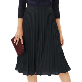 Tapata Women's Petite Regular Tall Pleated Chiffon Skirt Midi High Elastic Waist A Line Swing Skirts Black, XL