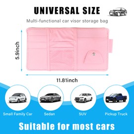 Augeny - Organizador de visera para coche, bolsa de almacenamiento de piel con cierre, bolsa de almacenamiento para visera de coche, soporte para anteojos de sol, accesorios interiores de automóvil, organizadores de bolsillo (rosa)