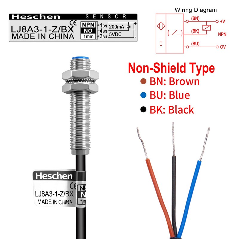 Heschen M8 Proximity Sensor Switch, 5VDC 200mA, NPN NO, 1mm