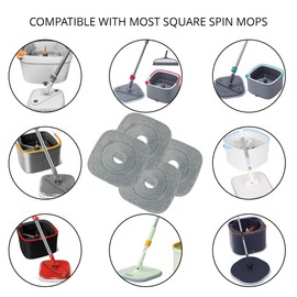 True & Tidy® 2-Pack 9 inch Extra Thick Microfiber Pad Refill for SPIN-800 TrueClean Mop & Bucket Square, Compatible with M16 and Most Square Spin Mop and Bucket, Machine Washable up to 100x