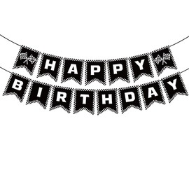 MEETINGU Race Car Happy Birthday Banner, Race Car Birthday Party Decorations Checkered Flags Black and White Racing Banner Let't Go Racing Checkered Flag Party Themed Party Supplies Decorations