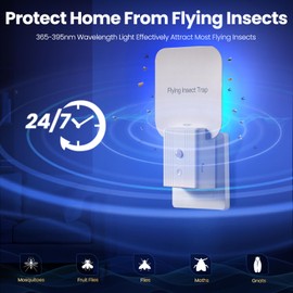 Fly Trap Indoor, 2 in 1 Plug in Fruit Fly Traps for Indoors with Auto Night Light Gnat Traps for House Indoor Flying Insect Trap for Fruit Flies Moths Mosquito (2 Device + 10 Glue Cards)