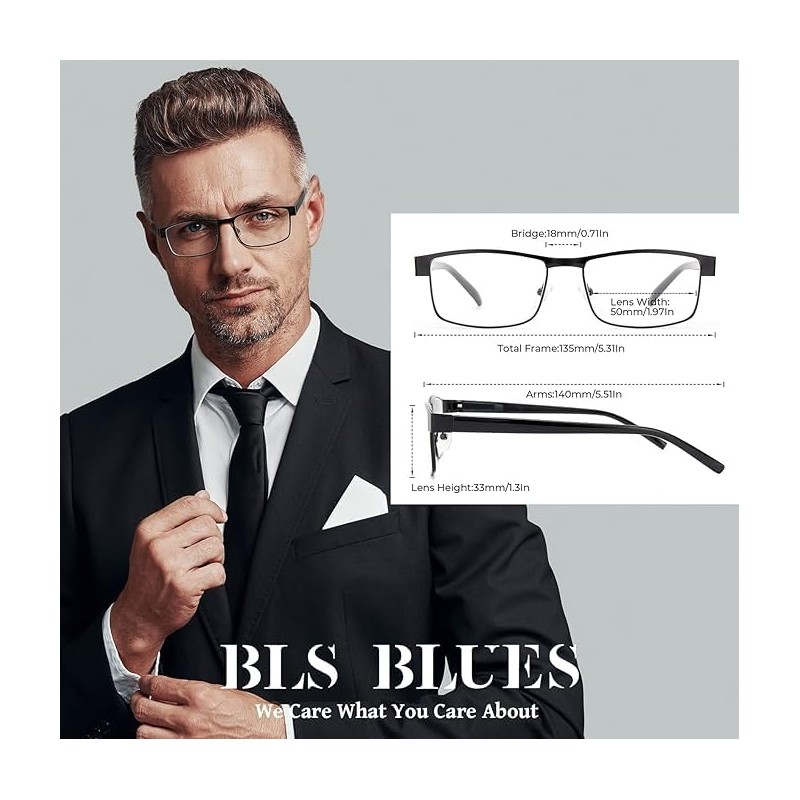 BLS Businessman Rectangular Reading Glasses - Professional Durable Readers -