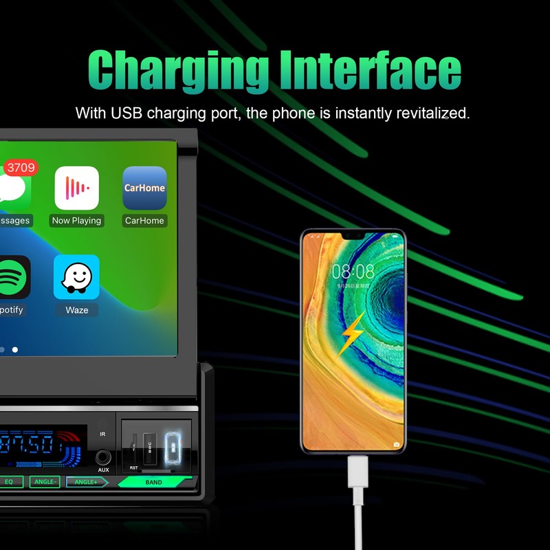 (2025 Motorized) Single Din Apple Carplay Car Stereo with Android