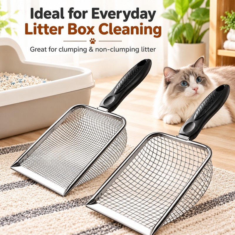 Stainless Steel Cat Litter Scoop Set for Easy Litter Box