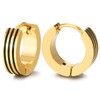 Gold Color Huggie Hinged Hoop Earrings with Black Stripes, Stainless
