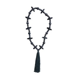 Creative Co-Op Oak Wood Bead Garland with Cotton Tassel, Black