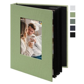 Remowith Small 4x6 Photo Album 24 Pockets Linen Cover with Front Window Portable Mini Picture Book for Travel Wedding Memories Organizer Light Green