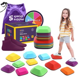 Special Supplies Stepping Stones for Kids Indoor and Outdoor Balance Blocks Promote Coordination, Balance, Strength Child Safe Rubber, Non-Slip Edging (Multi-Color, 12) (Multi-Color-Square)