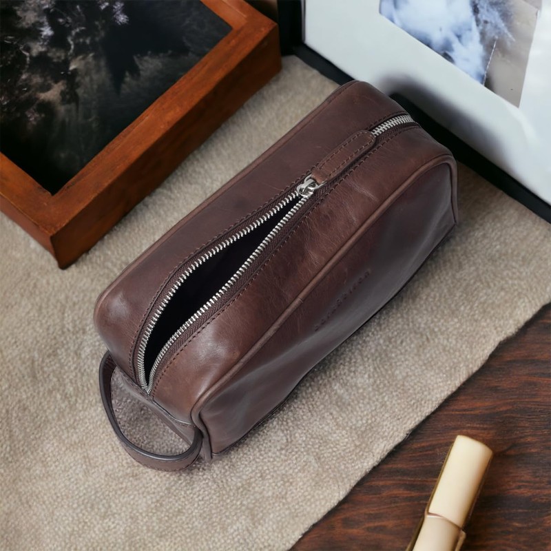 bark&bison Leather Travel Toiletry Bag - Handcrafted from Finest Full