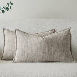 A Moment Linen Pillow Covers Set of 2,Boho Farmhouse Throw Pillowcases Neutral Textured Decorative Covers for Couch Sofa Bed, Soft Linen Blend Accent Case Cushion Home Decor 20"x12"Natural Linen