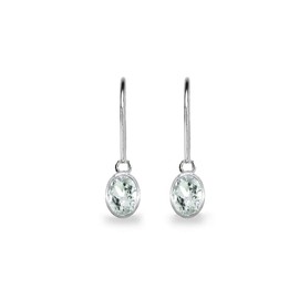 Sterling Silver Light Aquamarine 7x5mm Oval Bezel-Set Dainty Dangle Leverback Earrings for Women, Teen Girls