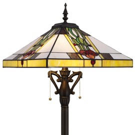AVIVADIRECT Tiffany Floor Lamp Mission Style Stained Glass Standing Reading Light 16X16X64 Inch Tulip Flower