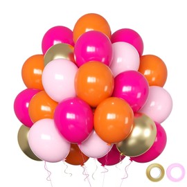 50PCS 12 inch Hot Pink and Orange Balloons Pink and Orange Balloons for Birthday Wedding Tropical Party Decoration