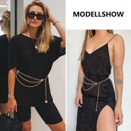 JasGood Multi-layer waist chain belt, women's adjustable body link belt for denim dresses, 1-GOLD