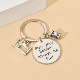 Seamstress Gifts Sewing Keychain for Sewing Lovers Christmas Birthday Keychain Quilting Gifts for Quilters May Your Bobbin Always Be Full Jewelry for Men Women Mom Adults Designer Sewing Machine Charm