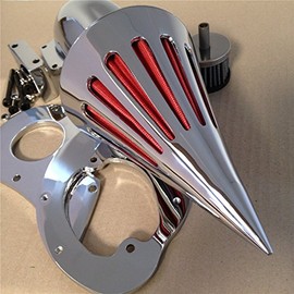 AfterMokit Cone Spike Air Cleaner Intake with Red Filter for Honda Shadow VLX VT600 1999-2007 Chrome