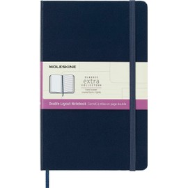 Moleskine Classic Notebook, Hard Cover, Large (5" x 8.25") Double Layout, Ruled/Plain, Sapphire Blue, 240 Pages